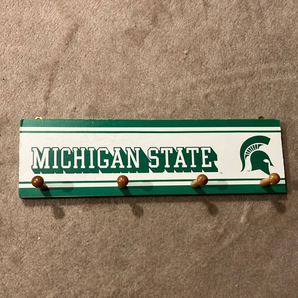 Michigan State Green and White 4 Peg Wall Hook Rack